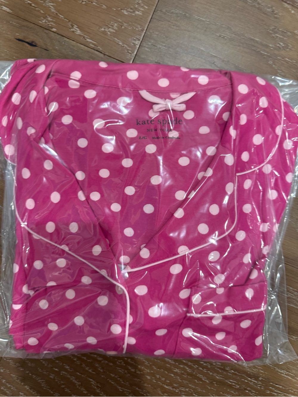 kate spade Bright Pink Polka Dot Short Sleeve Ling Pants Pajama Set